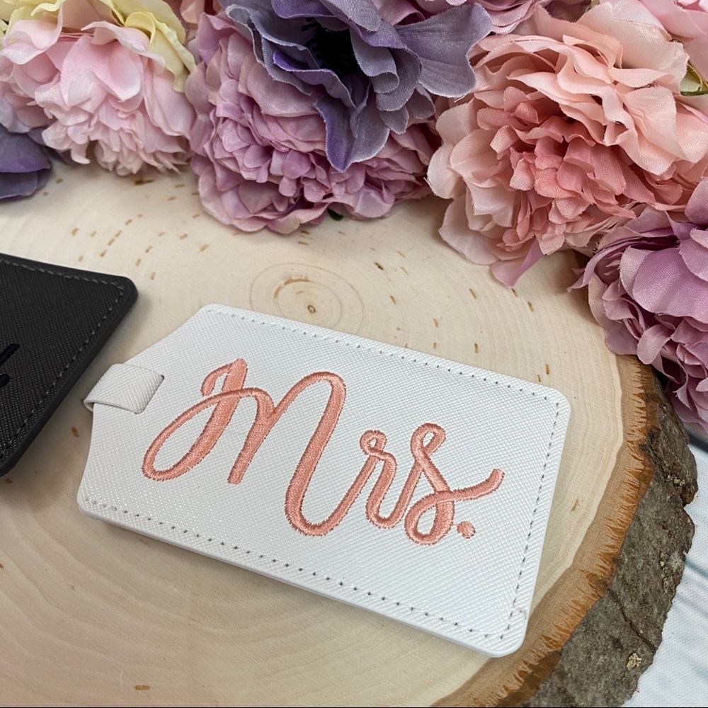 Mr & Mrs Embroidered Vegan Leather Luggage Tag - Picture 2 of 8